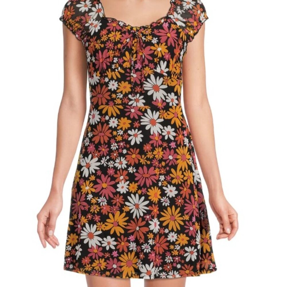 Hippie Juniors Mesh Babydoll Flower Power Dress Sz L (11-13) Festival Y2K